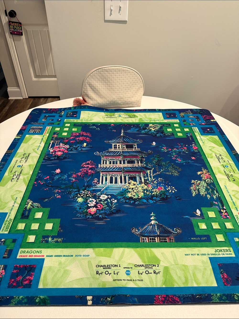 Blue Mahjong Game Mat with Green Border - Unbranded